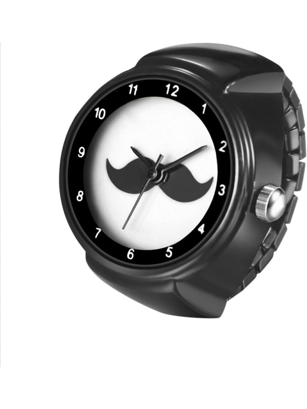 Unisex Black Analog Quartz Stainless Steel Arabic Numerals Casual Ring Watch